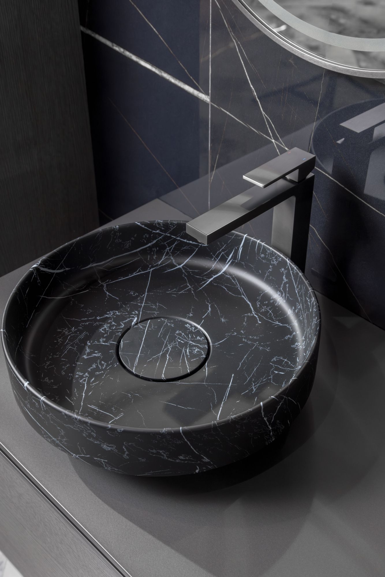 Раковина накладная 40 см Boheme Corian 801-NM черный