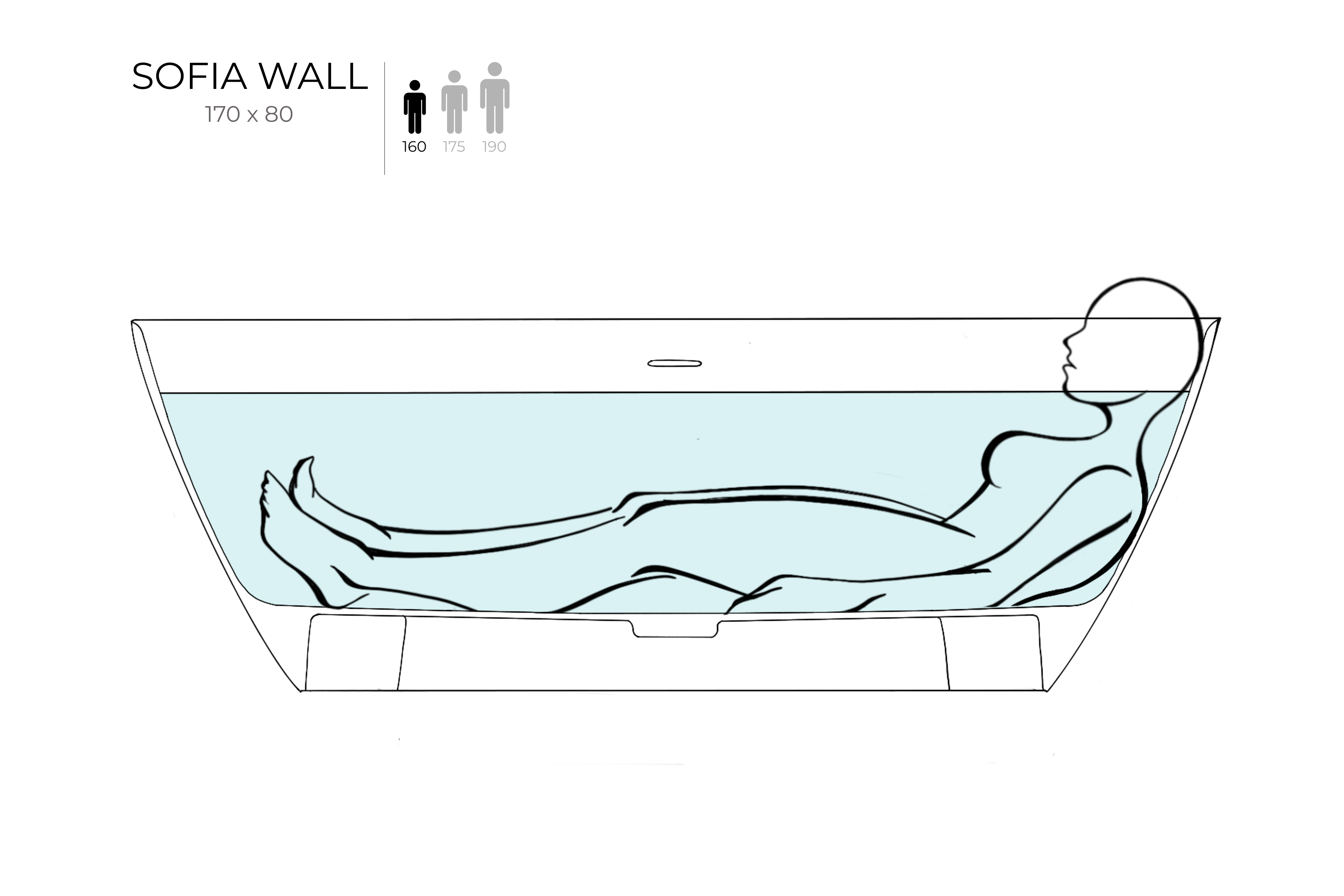 Ванна каменная отдельностоящая глянцевая 170x80 Salini Sofia Wall 102512GRH окрашена по RAL снаружи