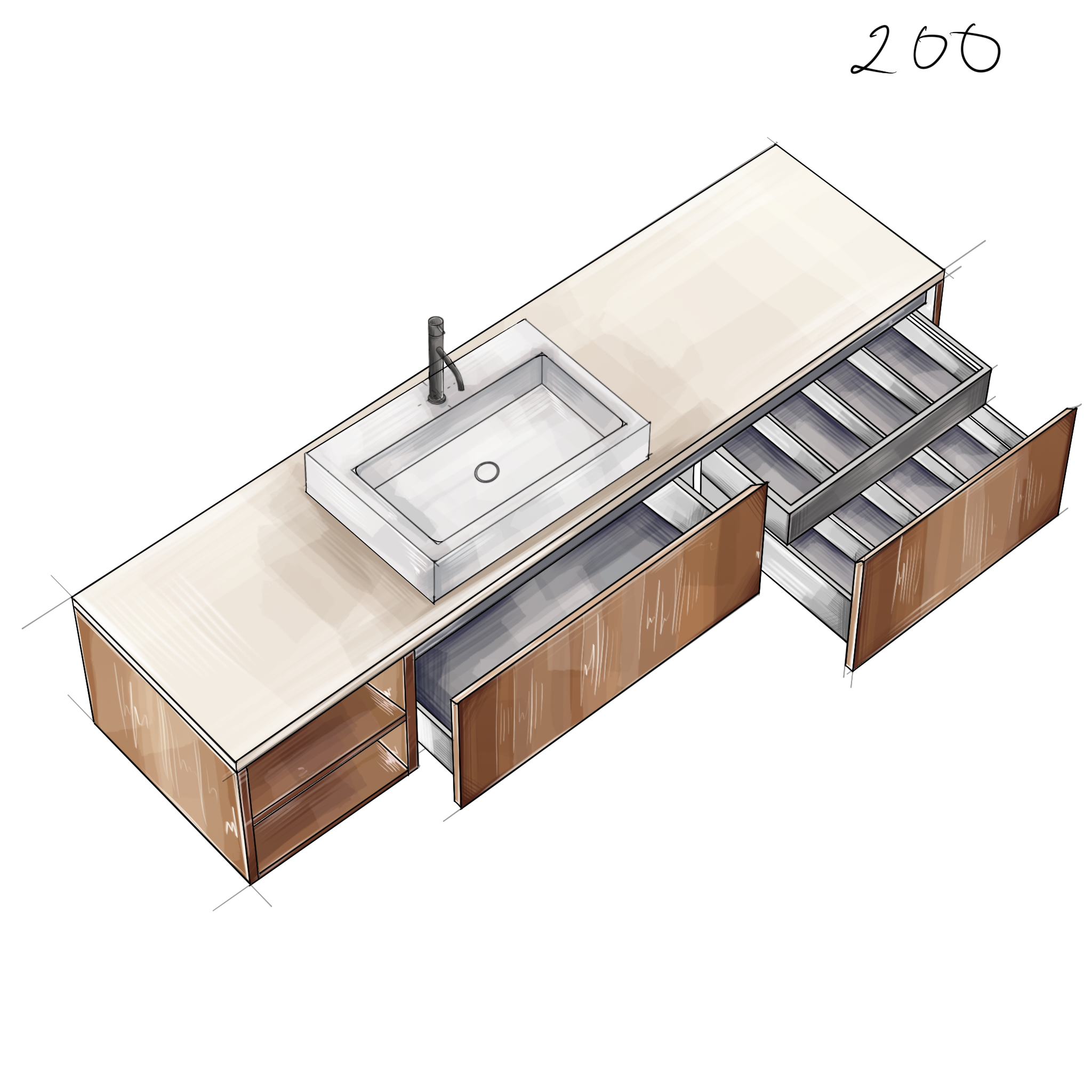 Подвесная тумба со столешницей Salini Domino 200x70 эмаль 27D120
