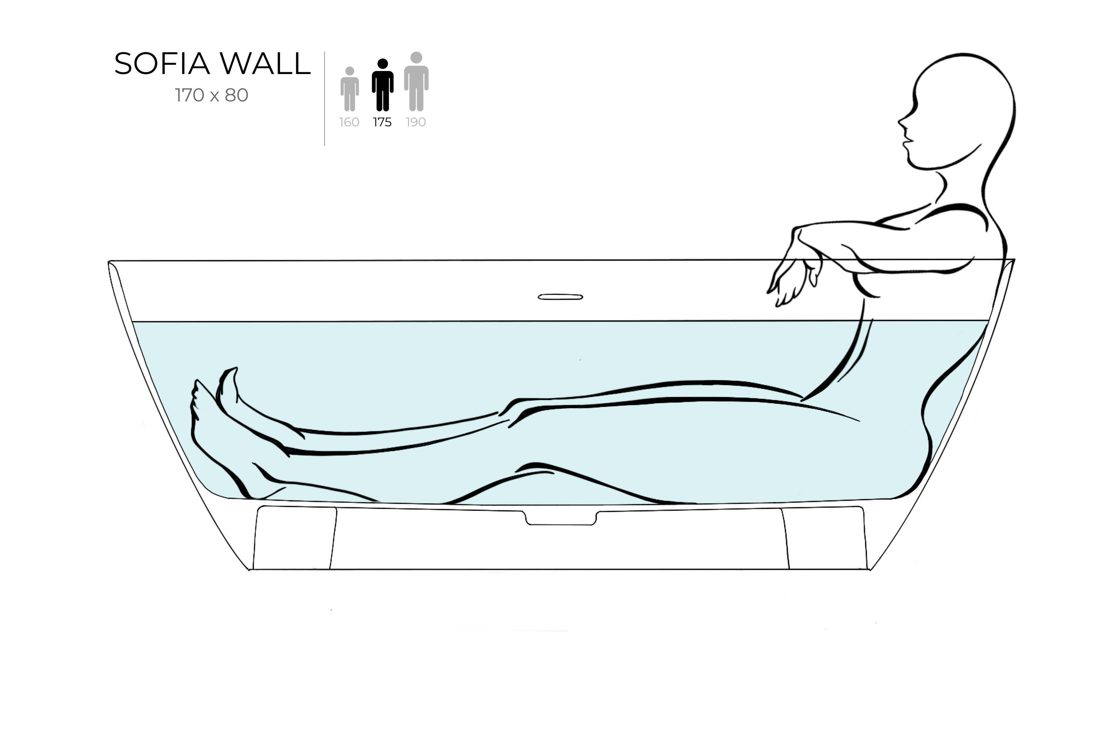 Ванна каменная отдельностоящая глянцевая 170x80 Salini Sofia Wall 102512GRH окрашена по RAL снаружи