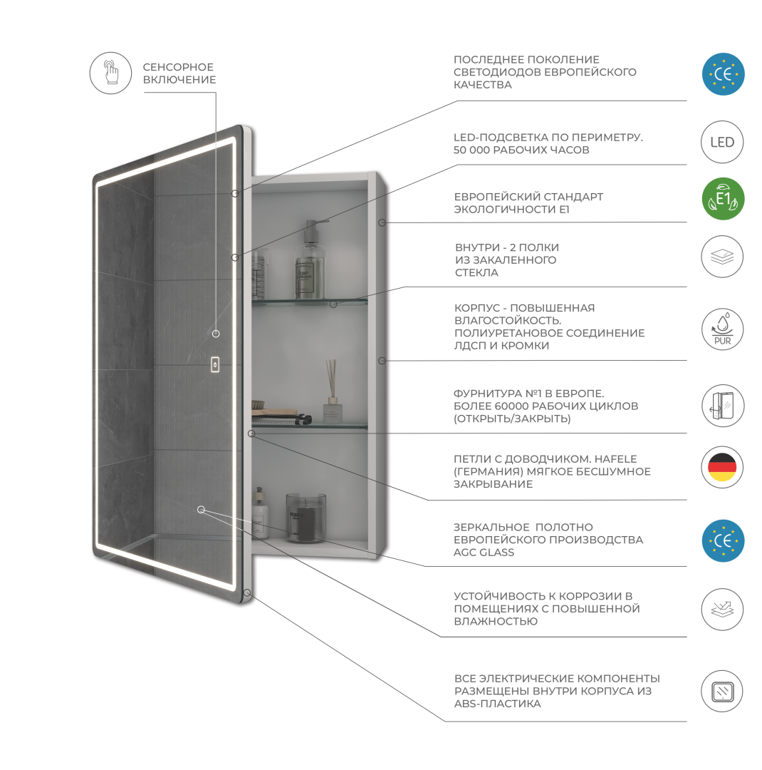 Зеркальный шкаф VIGO Geometry 600 с LED подсветкой zsh.GEO.60.El