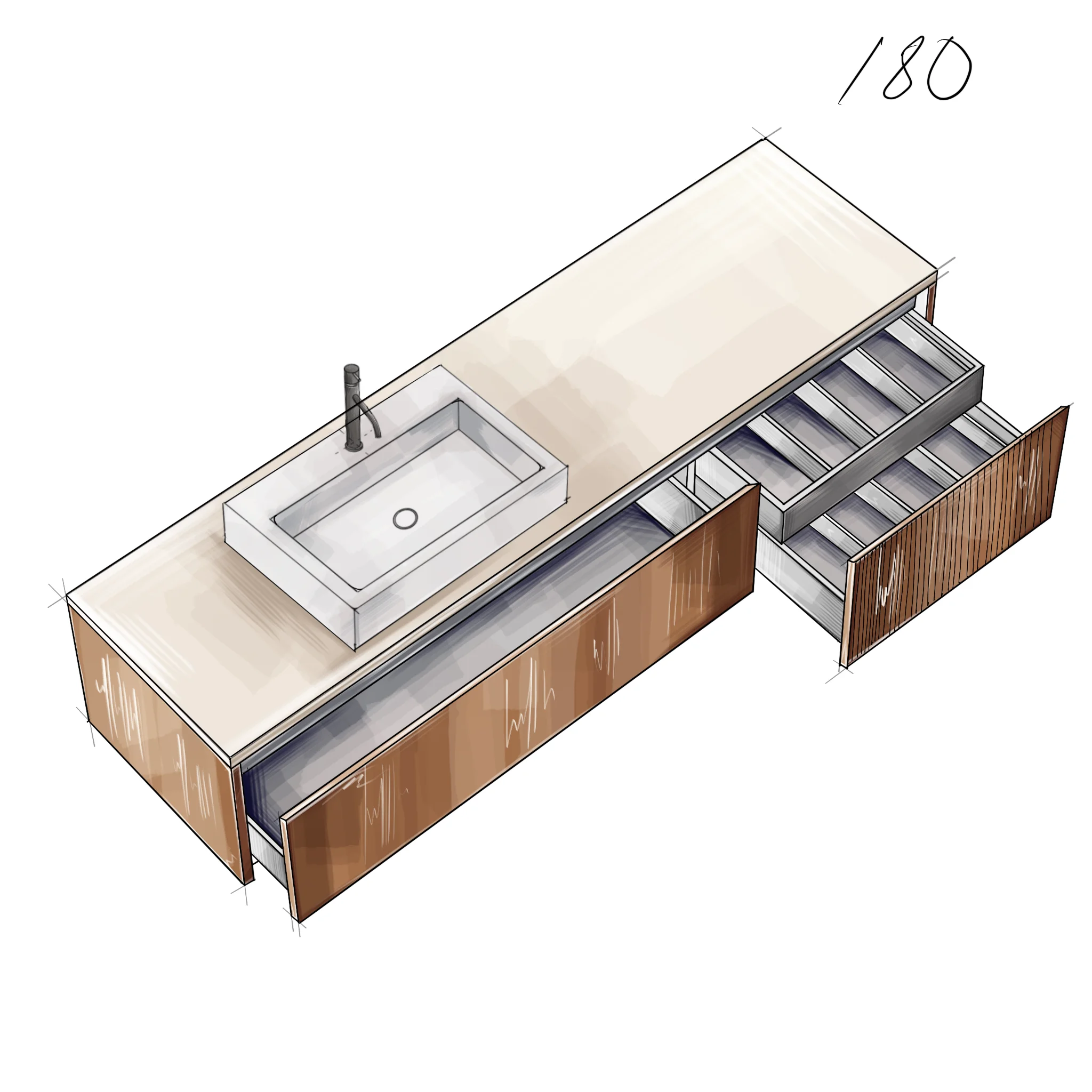 Подвесная тумба со столешницей Salini Domino 180x50 шпон Onda Plus 27D218ON