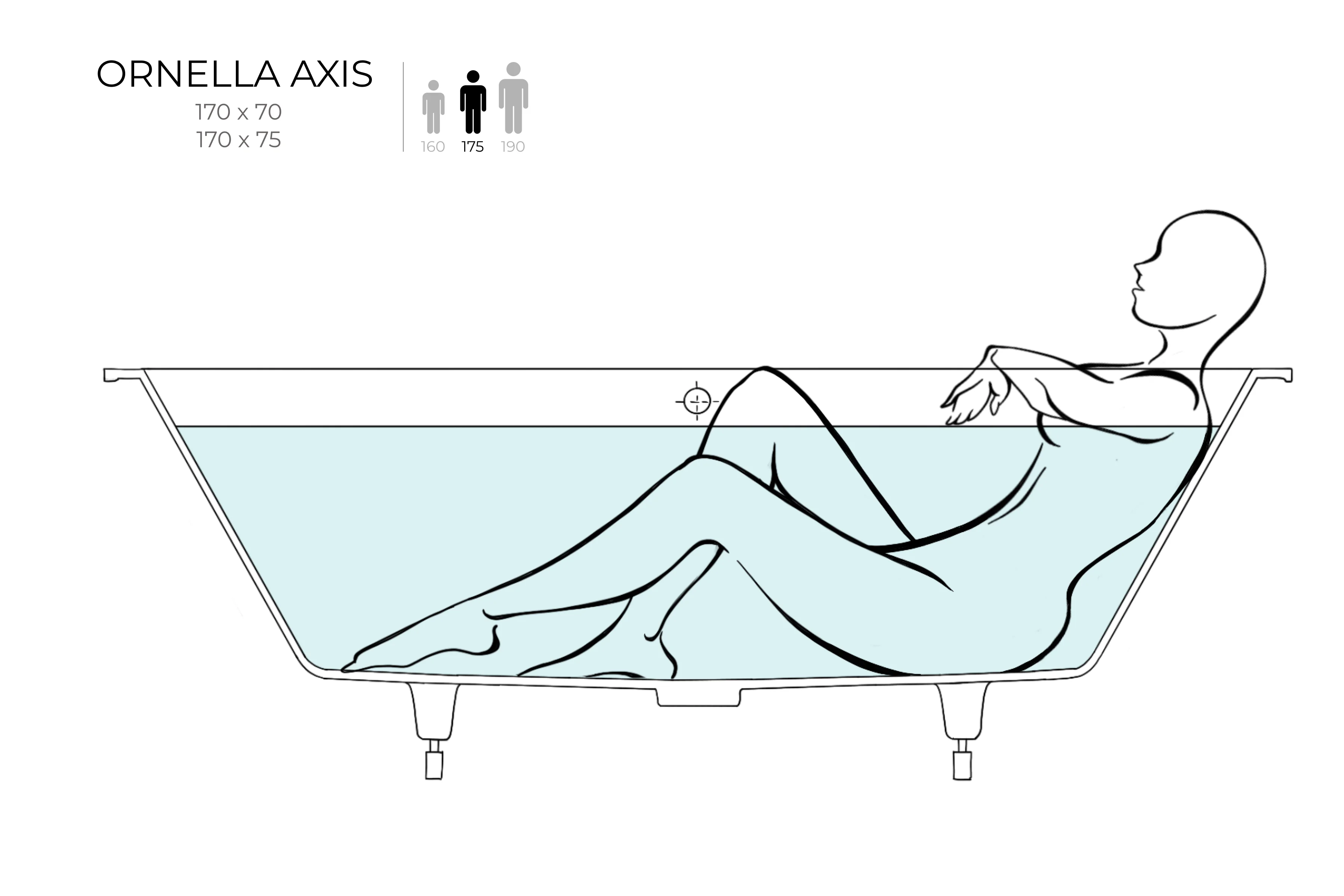 Ванна встраиваемая Salini ORNELLA AXIS 170x75 покраска по RAL полностью 103413MRF