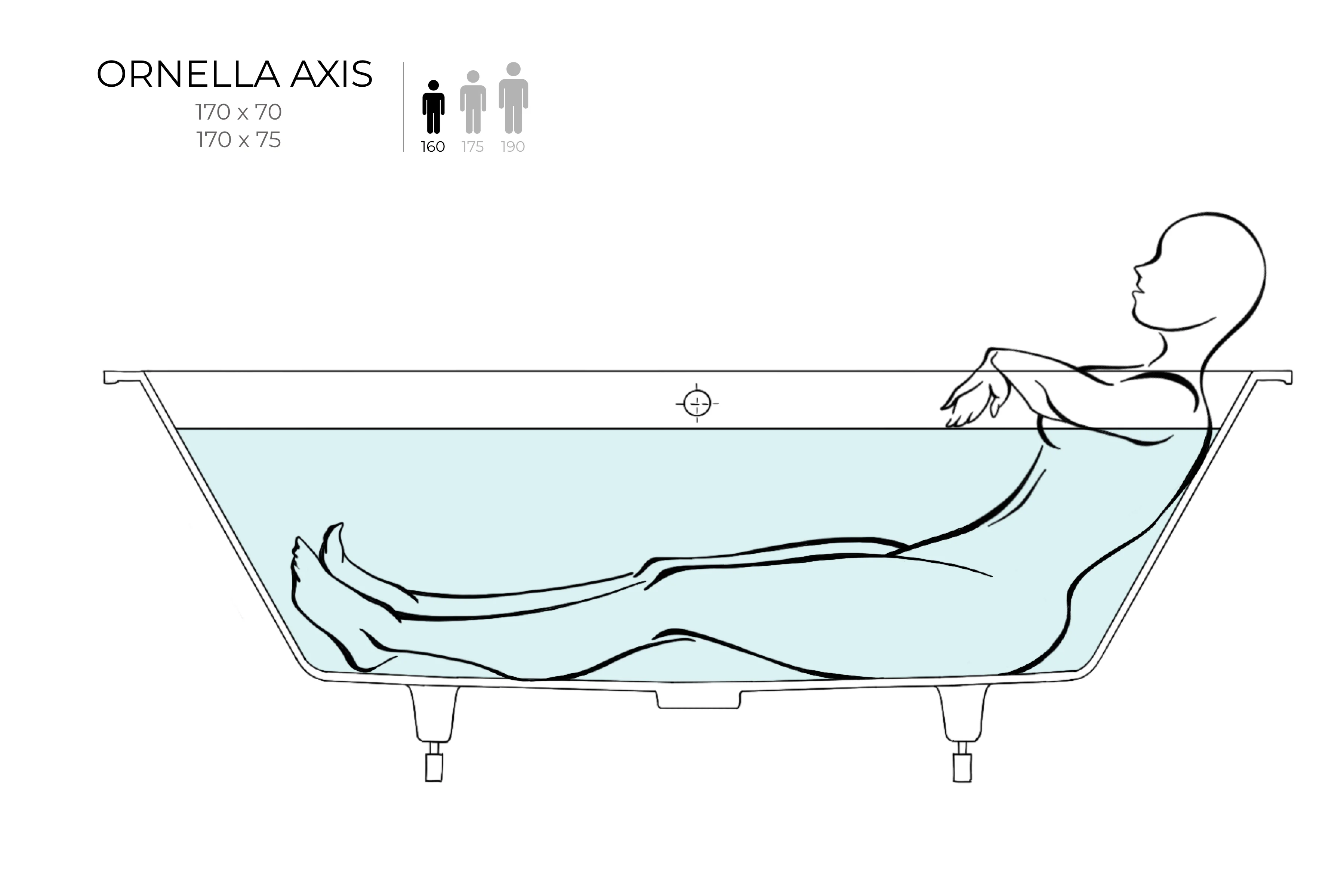 Ванна встраиваемая Salini ORNELLA AXIS 170x75 покраска по RAL полностью 103413MRF