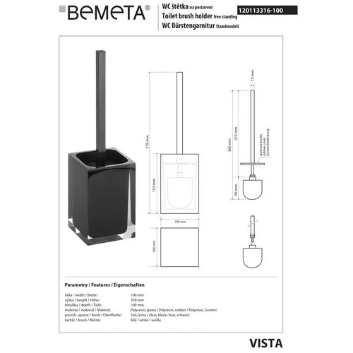 Ёршик напольный чёрный 10 см BEMETA VISTA