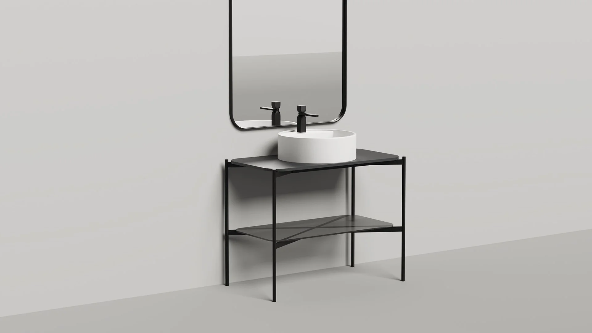 Напольная тумба со столешницей и зеркалом Salini Grazia 90x74 стальная черная 27G109