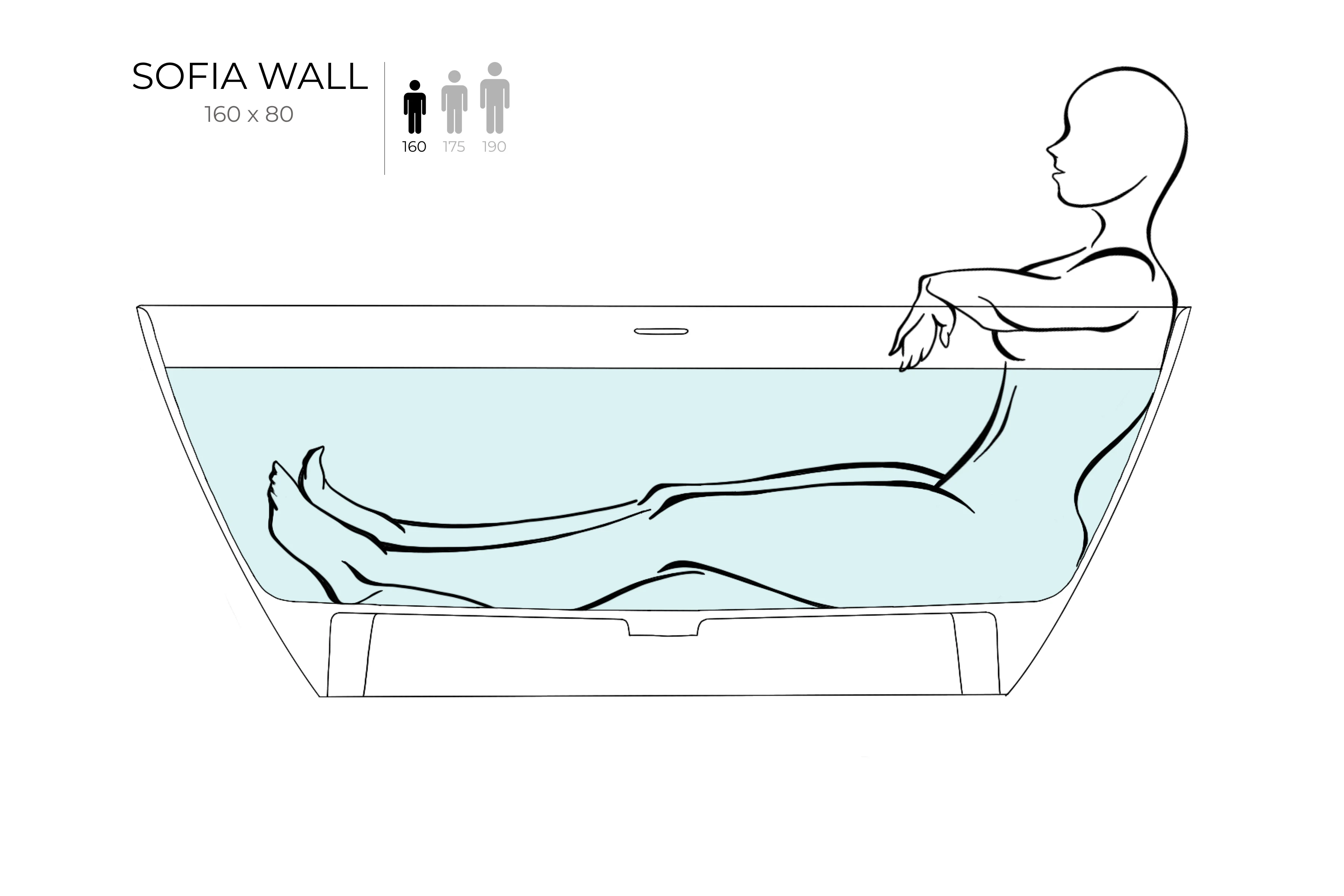 Ванна пристенная Salini SOFIA WALL 160x80 покраска по RAL полностью 102517GRF